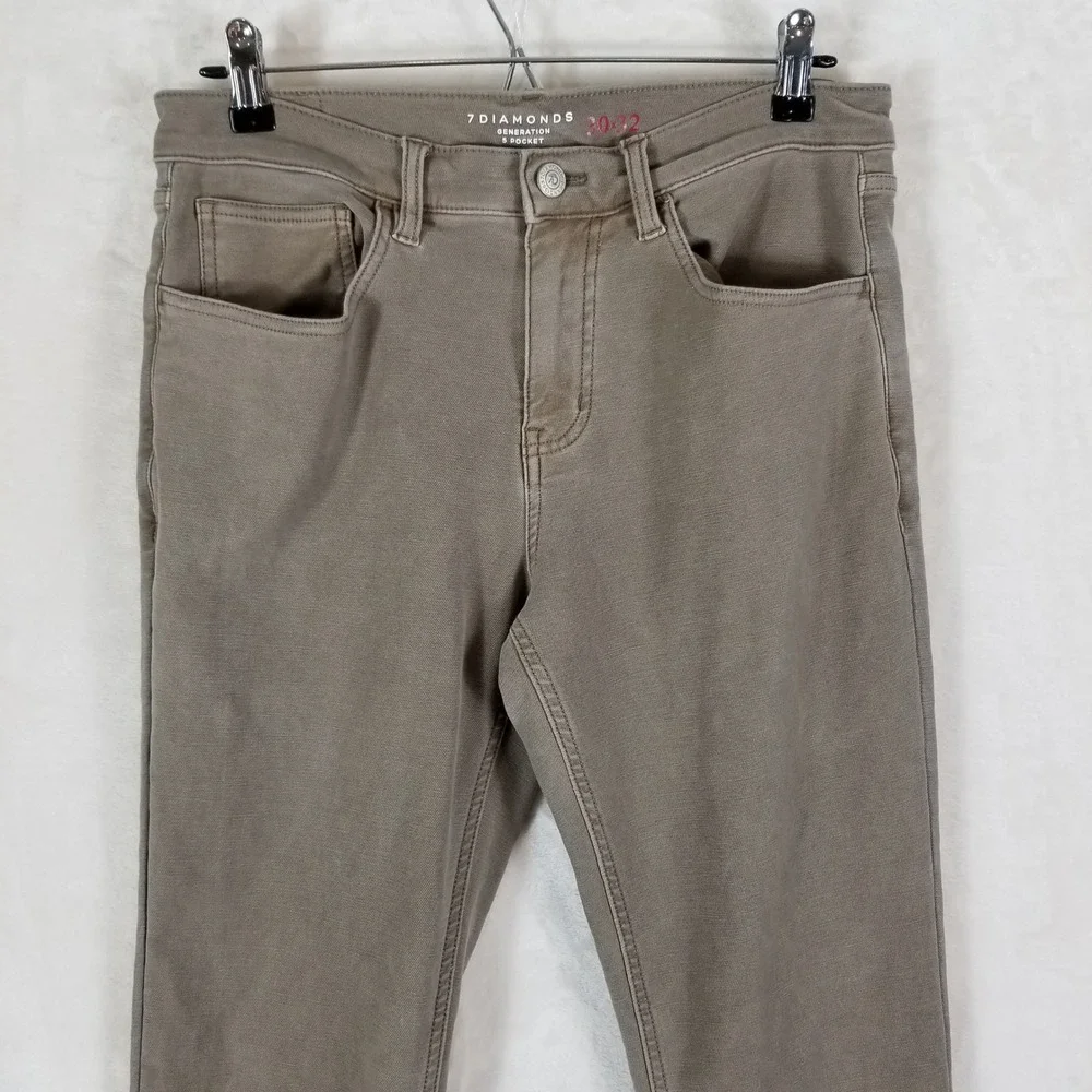 7 Diamonds Generation 5-Pocket Pants Mens 30x32 Olive Khaki Slim Stretch